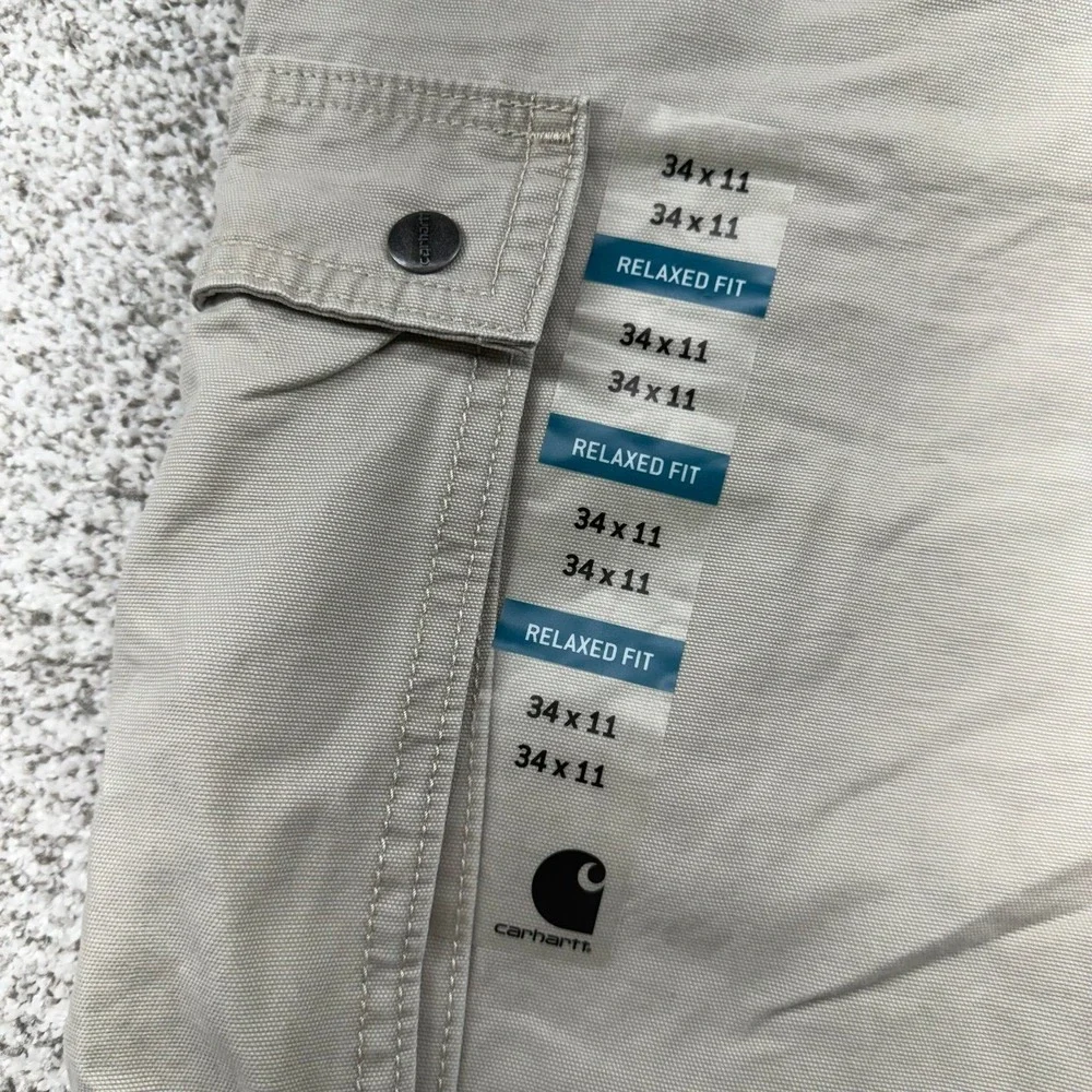 NWOT Men's Carhartt Beige Tan 100% Cotton Relaxed Fit Cargo Shorts Size 34x11